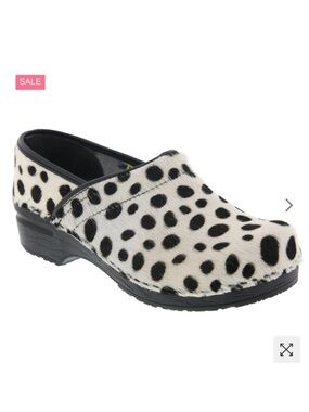 Bjork Professional Calf Hair Dalmatian Spot Animal Print clogs size 7-7.5 / 38